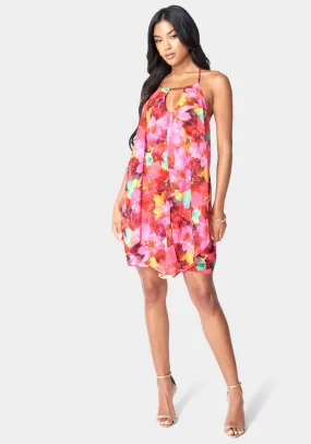 Printed Drape Shift Dress