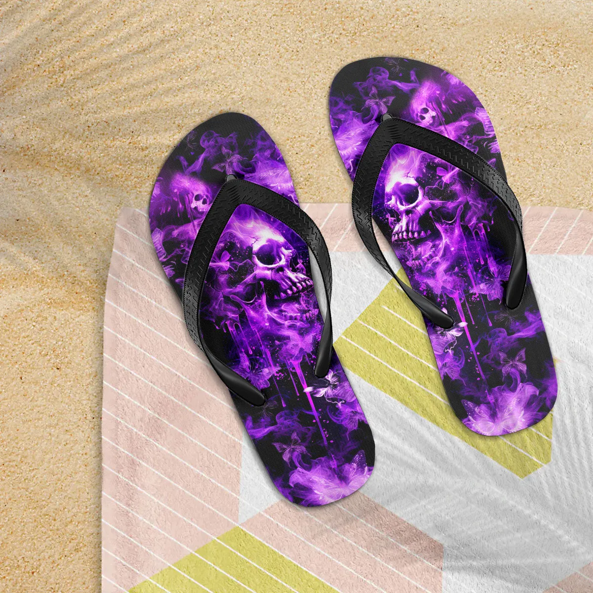 Purple Skull Smoke Flip Flops for Women Beach