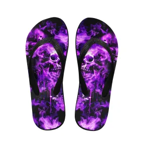 Purple Skull Smoke Flip Flops for Women Beach