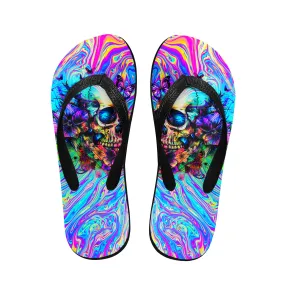 Rainbow Skull Abstract Flip Flops for Women Beach