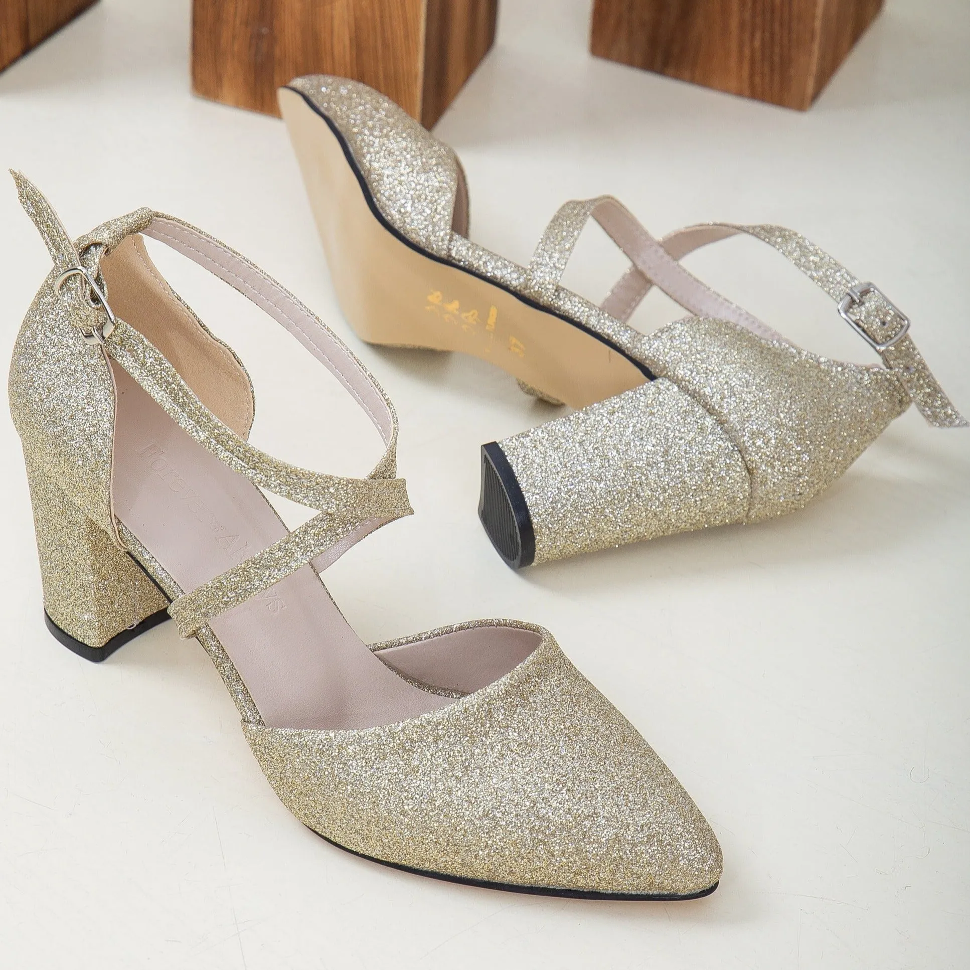 Sina - Gold Glitter Wedding Shoes