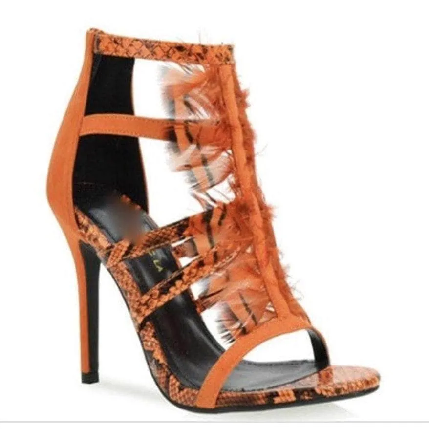 So Fly Snakeskin Feather Heels -Final Sale