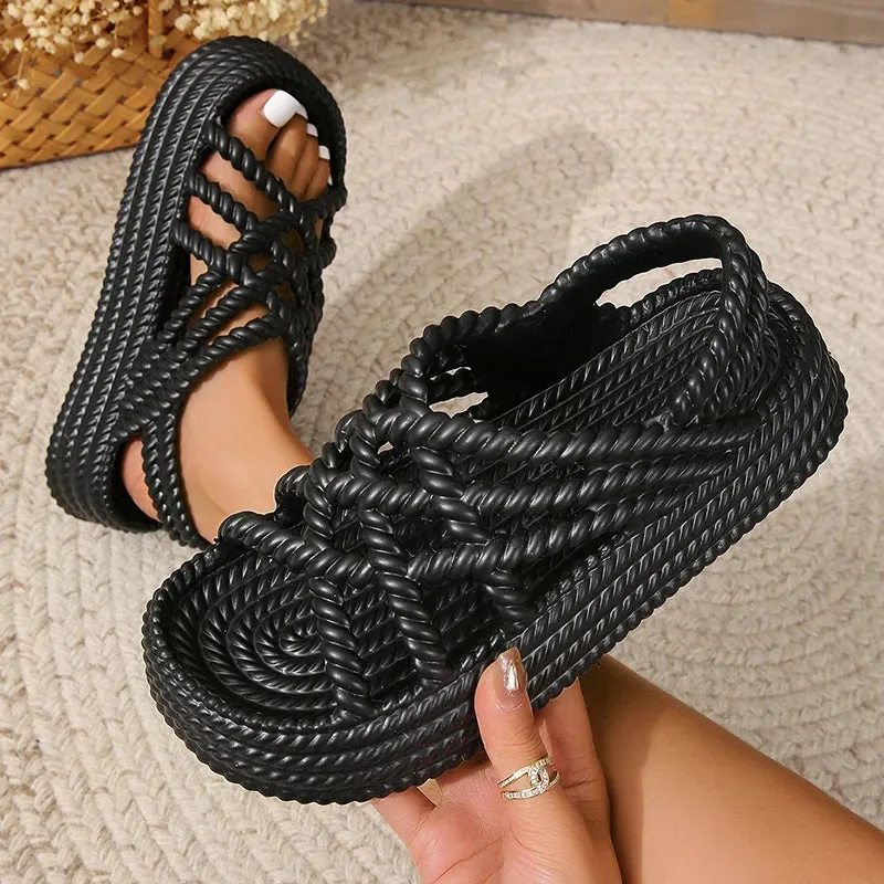 Thick Sole Knitted Style Summer Platform Sandals