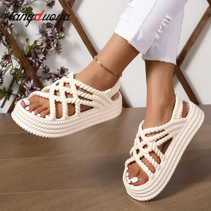 Thick Sole Knitted Style Summer Platform Sandals