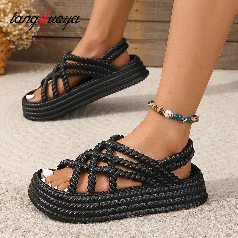 Thick Sole Knitted Style Summer Platform Sandals